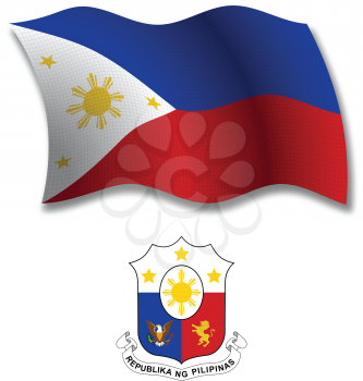 philippines shadowed textured wavy flag and coat of arms against white background, vector art illustration, image contains transparency transparency