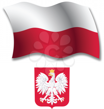 poland shadowed textured wavy flag and coat of arms against white background, vector art illustration, image contains transparency transparency