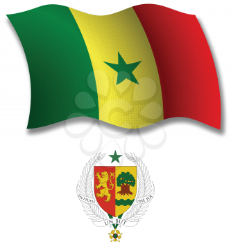 senegal shadowed textured wavy flag and coat of arms against white background, vector art illustration, image contains transparency transparency