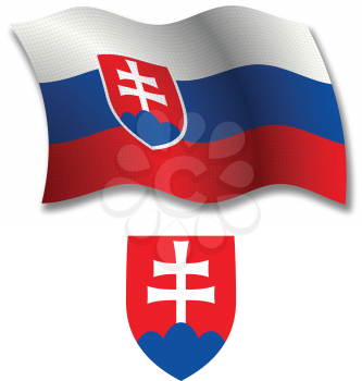 slovakia shadowed textured wavy flag and coat of arms against white background, vector art illustration, image contains transparency transparency