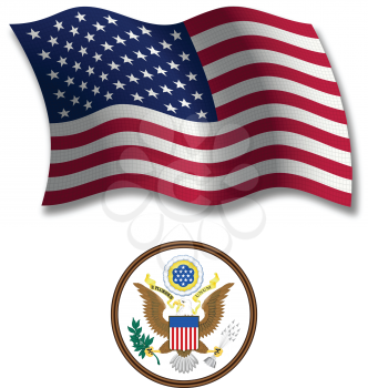 united states shadowed textured wavy flag and coat of arms against white background, vector art illustration, image contains transparency transparency
