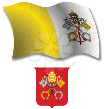 vatican shadowed textured wavy flag and coat of arms against white background, vector art illustration, image contains transparency transparency