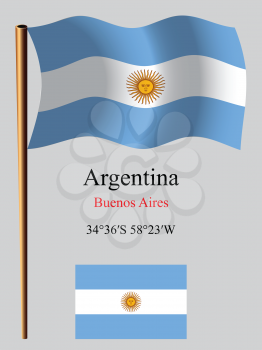 argentina wavy flag and coordinates against gray background, vector art illustration, image contains transparency
