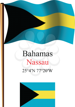 bahamas wavy flag and coordinates against white background, vector art illustration, image contains transparency