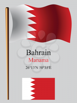 bahrain wavy flag and coordinates against gray background, vector art illustration, image contains transparency