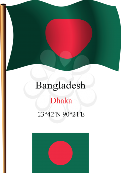 bangladesh wavy flag and coordinates against white background, vector art illustration, image contains transparency