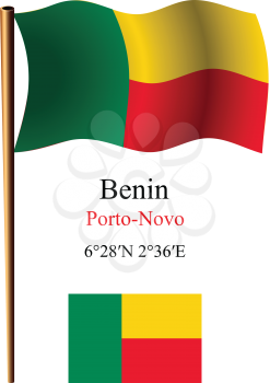 benin wavy flag and coordinates against white background, vector art illustration, image contains transparency