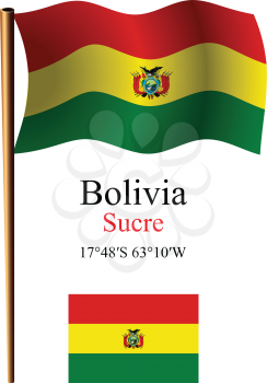 bolivia wavy flag and coordinates against white background, vector art illustration, image contains transparency