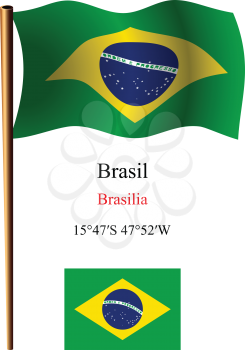 brasil wavy flag and coordinates against white background, vector art illustration, image contains transparency