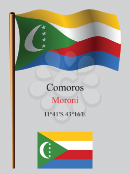 comoros wavy flag and coordinates against gray background, vector art illustration, image contains transparency