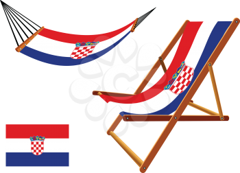 croatia hammock and deck chair set against white background, abstract vector art illustration