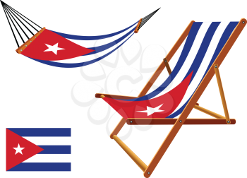 cuba hammock and deck chair set against white background, abstract vector art illustration