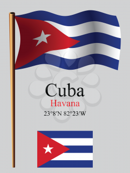 cuba wavy flag and coordinates against gray background, vector art illustration, image contains transparency