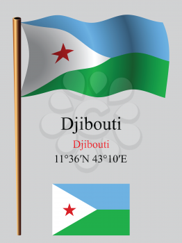 djibouti wavy flag and coordinates against gray background, vector art illustration, image contains transparency