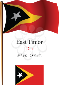 east timor wavy flag and coordinates against white background, vector art illustration, image contains transparency