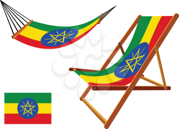 ethiopia hammock and deck chair set against white background, abstract vector art illustration