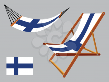 finland hammock and deck chair set against gray background, abstract vector art illustration