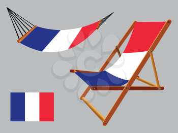 france hammock and deck chair set against gray background, abstract vector art illustration