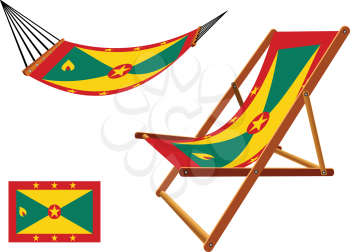 grenada hammock and deck chair set against white background, abstract vector art illustration