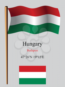 hungary wavy flag and coordinates against gray background, vector art illustration, image contains transparency