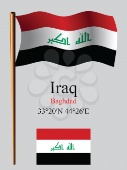iraq wavy flag and coordinates against gray background, vector art illustration, image contains transparency