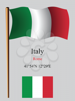 italy wavy flag and coordinates against gray background, vector art illustration, image contains transparency