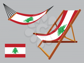 lebanon hammock and deck chair set against gray background, abstract vector art illustration