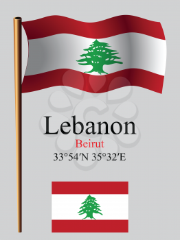 lebanon wavy flag and coordinates against gray background, vector art illustration, image contains transparency