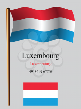 luxembourg wavy flag and coordinates against gray background, vector art illustration, image contains transparency