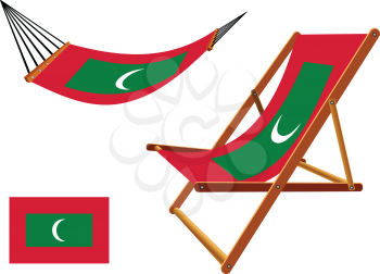 maldives hammock and deck chair set against white background, abstract vector art illustration