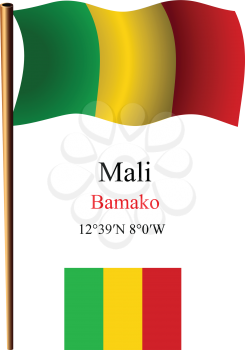 mali wavy flag and coordinates against white background, vector art illustration, image contains transparency
