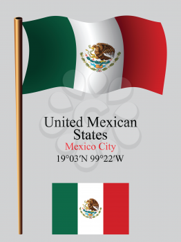 mexico wavy flag and coordinates against gray background, vector art illustration, image contains transparency