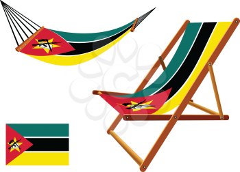 mozambique hammock and deck chair set against white background, abstract vector art illustration