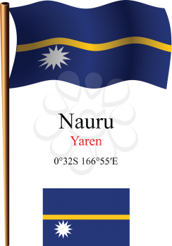 nauru wavy flag and coordinates against white background, vector art illustration, image contains transparency