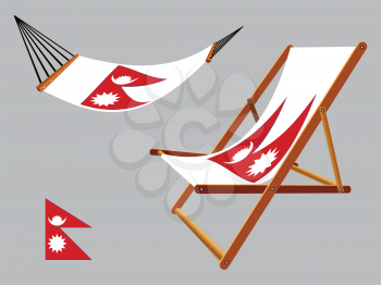 nepal hammock and deck chair set against gray background, abstract vector art illustration