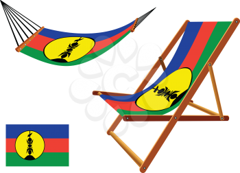 new caledonia hammock and deck chair set against white background, abstract vector art illustration