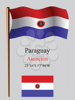 paraguay wavy flag and coordinates against gray background, vector art illustration, image contains transparency