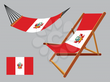 peru hammock and deck chair set against gray background, abstract vector art illustration