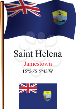 saint helena wavy flag and coordinates against white background, vector art illustration, image contains transparency