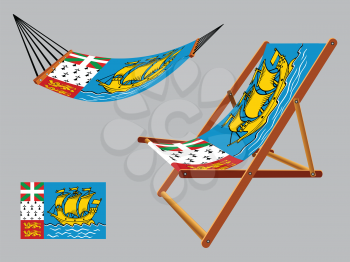 saint pierre and miquelon hammock and deck chair set against gray background, abstract vector art illustration