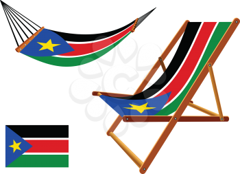 south sudan hammock and deck chair set against white background, abstract vector art illustration