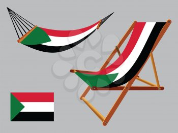 sudan hammock and deck chair set against gray background, abstract vector art illustration