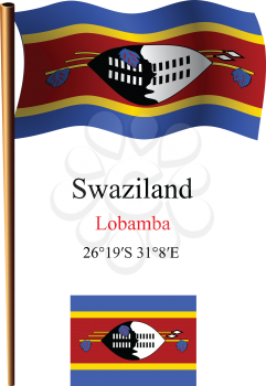 swaziland wavy flag and coordinates against white background, vector art illustration, image contains transparency
