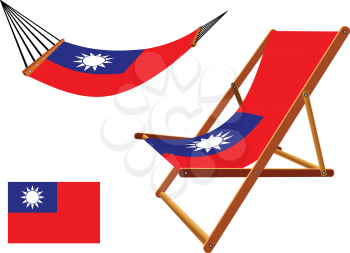 taiwan hammock and deck chair set against white background, abstract vector art illustration