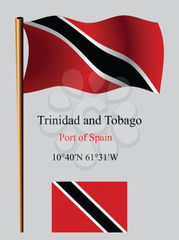 trinidad and tobago wavy flag and coordinates against gray background, vector art illustration, image contains transparency