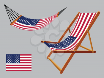 united states hammock and deck chair set against gray background, abstract vector art illustration