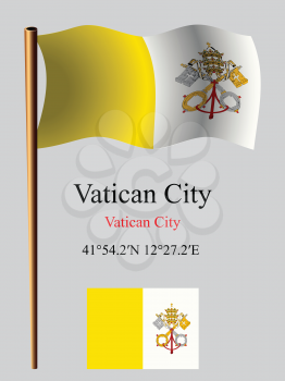 vatican city wavy flag and coordinates against gray background, vector art illustration, image contains transparency
