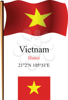 vietnam wavy flag and coordinates against white background, vector art illustration, image contains transparency