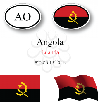 angola flags and icons set over white background, abstract vector art illustration, image contains transparency