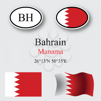 bahrain icons set against gray background, abstract vector art illustration, image contains transparency